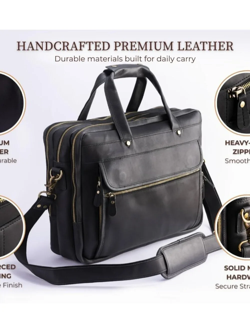 Men's Black Genuine Leather Vintage Adjustable Strap Stylish Messenger Hand Bag